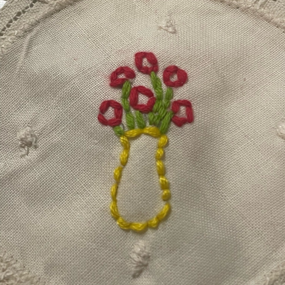 New Vintage Handmade Doilie Battenburg Lace Round Embroidered Floral Design